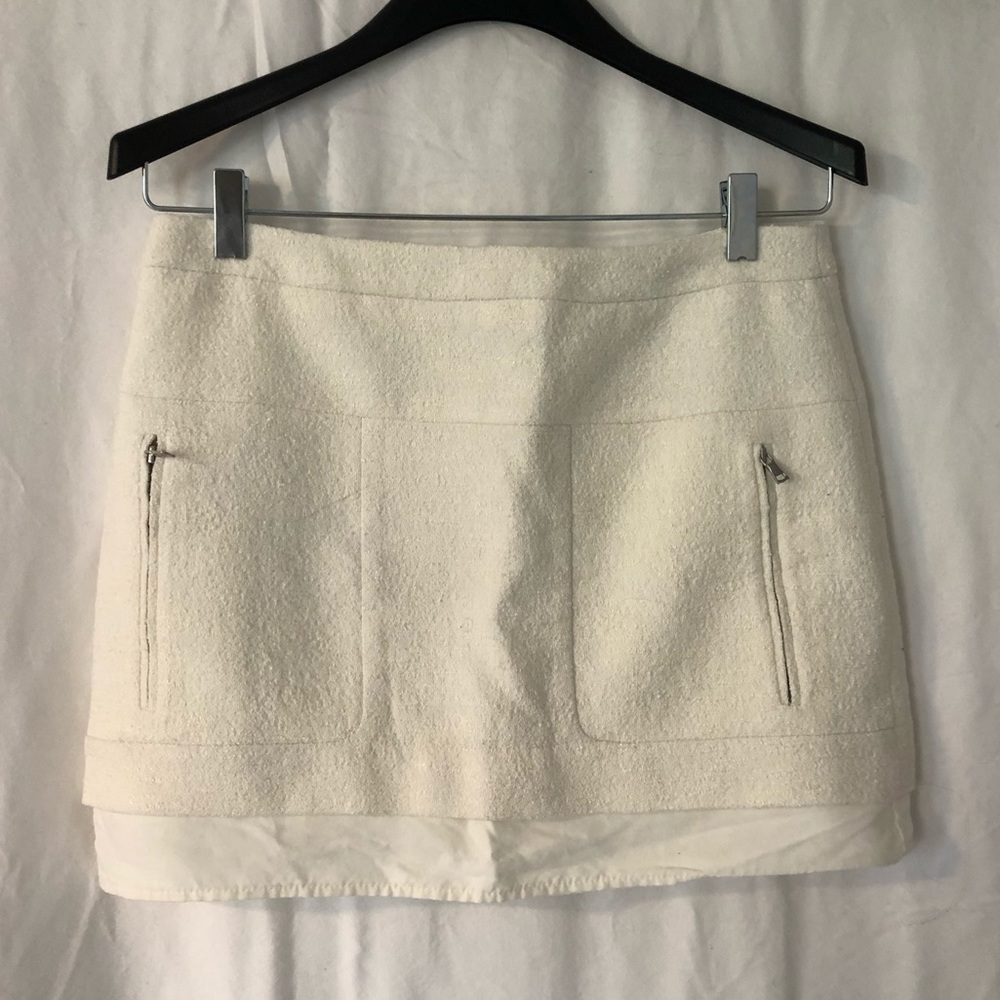 BCBG Cream Wool and Linen Mini Skirt